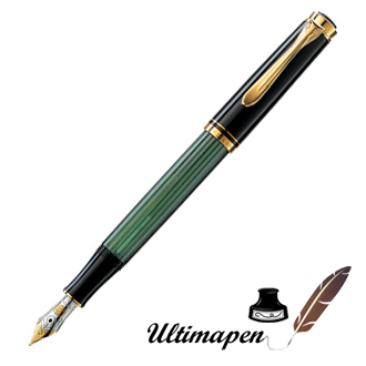 Pelikan
M300
black
and
green
fountain
pen
14Kt
gold
nib